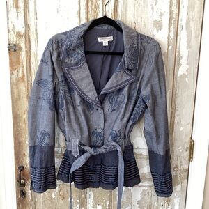 Coldwater Creek Blue Classic Blazer Button Up Belted Lined Cotton size 16